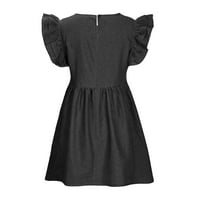 Ljetne haljine za prodaju za žene za žene kratki rukav od pune boje traper haljina okrugla vrat ruffle