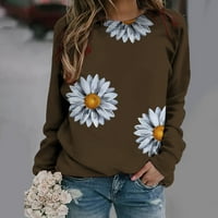 Fartey Daisy Graphic Dukseri Žene Fall Long Raglan rukava Ležerne prilike pulover TUNIC Oko vrata Lagana