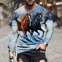 Muški 3D konj grafik Ispis T-majice smiješni uzorak Crewneck Vintage Dugi rukav Jesen TOP Unise Dnevna