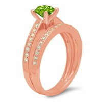 0. CT Sjajan okrugli rez prirodni peridot 18k Rose Gold Solitaire sa akcentima Bridal Set SZ 3.5