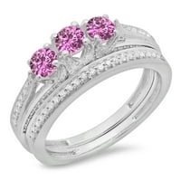 DazzlingRock kolekcija 14k Round Pink Sapphire & White Diamond Dame Bridal Set prstena za angažman,