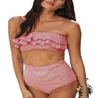 Ženska bikinija visokog struka Set bandeau ruffle kupaći kostim gornji prugasti kupaći odijelo za kupanje