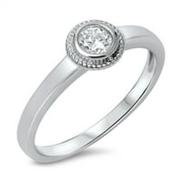 Bezel Solitaire Clear CZ Bali Ring. Sterling srebrni bend bijeli nakit ženski veličine 10