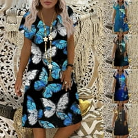 Bicoasu Clearence ženski V-izrez kratki rukav Maxi cvjetni boho labavi ljetni duge haljine tamno plave