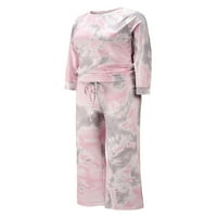 Žene Tie-Dye pidžama postavio je dugih rukava široke noge hlače + pulover vrhovi PJ Sleep Set Set Labavi