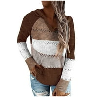 Boja blok Hodije za žene modne žene casual patchwork V-izrez dugih rukava s kapuljačom džemper bluza
