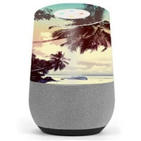 Kožni naljepnica vinil zamotavanje za Google Home Palm Drveće Vintage Beach Island