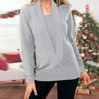 Durtebeua ženski džemperi za zimski V-izrez s dugim rukavima Split labavi povremeni pleteni pulover