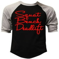 Muška potpis Squat klupa Deadlift V crna siva Raglan bejzbol majica 2x-velika