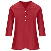 Yievit V majice za žene za žene čišćenje Ženska V-izrez dugih rukava labav gumb pamuk i posteljina majica