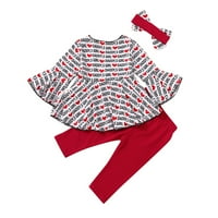 Kiapeise Toddler Girls Valentinovo odijelo Ruffle Love Print haljina + pantalone