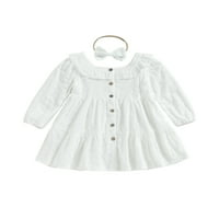 Bagilaanoe Little Girl White Haljina dugih rukava A-line haljine za glavu 3T 4T 5T 6T 7T Djeca Ležerne