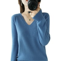 Dukseri pulover za žene korejski stil V-izrez dugih rukava s dugim rukavima poklon za djevojke dame