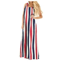 Dan nezavisnosti Boho Maxi Dress Casual Ljetni bez rukava bez rukava Sirderss Američka zastava Patriotska