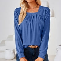 Koaiezne ženske majice dugih rukava modni kvadratni ovratnik na vrhu pune boje casual bluzes majice