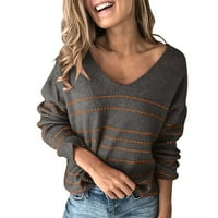Ženska modna labava pulover s dugim rukavima V izrez