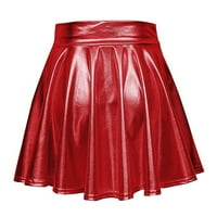 PXIAKGY suknje za ženske ženske ležerne modne sjajne metalne plamene nabrane a-line mini suknje crvene