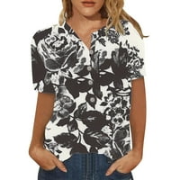 Ženski bluze s kratkim rukavima ženska plus bluza casual cvjetni ljetni Henley majice na vrhu crne xl