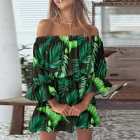 Ljetne haljine Trendy Off rame Tunika Loot Fit Bell rukava Mini cvjetna maxi haljina plus veličina zelena
