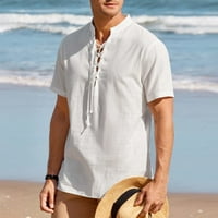 Muške pamučne majice povremene majice na plaži Hipi majica kratkih rukava V izrez joga vrhovi bijeli
