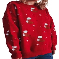 Seyurigaoka ženski božićni džemper okrugli ovratnik pleteni vrhovi dugih rukava božićne čarape ispisani