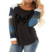 Eleluny Women s dugim rukavima The Tunic Butterfly Print Tops Labava casual bluza crna l