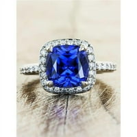 Harry Chad Enterprises CT Ceylon Sapphire Halo Diamond SOLID vjenčani prsten, 14k bijelo zlato - veličina