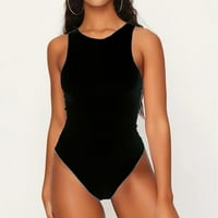 Žene sa čvrstim bez rukavima Basic Center Bodysuit O vrat Stretch Mekani tanki TOP Black M