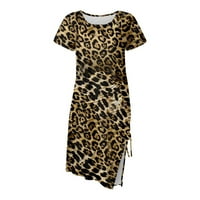 Uska haljina za kuk za žene okrugli vrat čipke za tisak kratkih rukava haljina Leopard Print XL