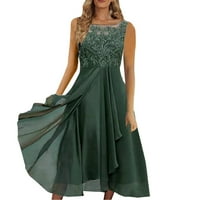Ležerne haljine za žene Ljeto Zeleni šifon Ženski šifon patchwork okrugli vrat Sequin Print Maxi suknja