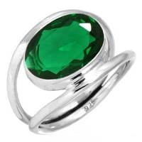 Sterling srebrni prsten za žene - tinejdžeri zeleni smaragd simulirana dragulja Srebrna prstena veličine