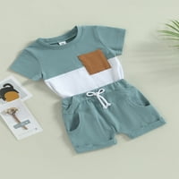 Licupiee Toddler Baby Boy Summer Outfit Kratki rukav Kontrast Kontrast Pocket Majica Tors Tipne kratke