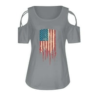 Drindf USA majice za žene Crewneck kratki rukav Grafičke majice za hladne hladne ramene The bluze za