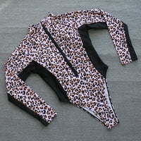 Puawkoer ženski kupaći kostimi Leopard tiskanje dugih rukava jednodijelno kupaći kostim bikini bodionici