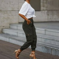 Vježbajte hlače Ležerne struke Čvrste hlače Fitness džepni tajica visokog gumba obrezane ženske hlače