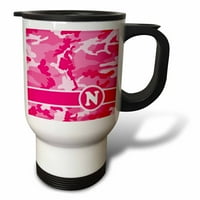 3Droza Slatka ružičasta Camouflage slovo n, putna krigla, 14oz, nehrđajući čelik