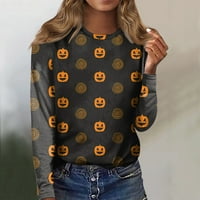 Košulje s dugim rukavima za žene na vrhu Ležerne modne modne O-izrezom Pumpkin Ghost Bat Print pulover