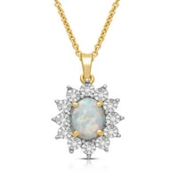 Opal Oval privjesak ogrlica Real Diamond 18 Lanac žuto zlato na srebrnom najboljoj djevojci supruga