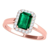 Aonejewelry 0. CT. TTW smaragdni oblik smaragdno i dijamantski prsten u zlatu od 10k ruža