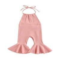 Canrulo Toddler Baby Girl Beaveless Halter Romper Rebraste rebraste hlače za hlače za spavanje Summany Ružičasta 18-mjeseci