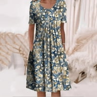 Ležerna haljina za žene Ljetni okrugli džep za okrugli vrat kratkih rukava od tiskane haljine modni