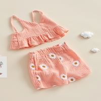 Aturuste Toddler Girls Ljeto odijelo setovi solidnih ruffle sring prsluk + cvjetni kratke hlače