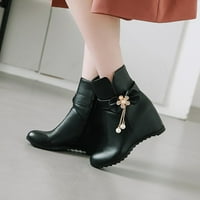 Zunfeo Srednja teleća čizme za žene Trendi elegantne čizme Chunky Heel Bowknot Zip Jesen Zimske čizme