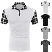 Fule Mens plaid Slim Zip ovratnike Majice kratki rukav, ljetna casual mišićna majica