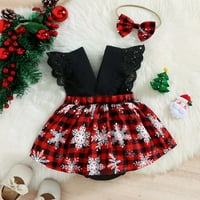 Newborn Baby Girgin Božićna haljina čipkasta bez rukava Tutut Bodysuit Xmas Outfit Traka za moju prvu božićnu odjeću crtani ispis ROMPER