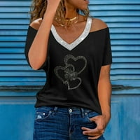 IOPQO grafički majice za žene Ženska ljetna V vrat sa ramena svijetle bušilice Ispis majica kratkih rukava TOP bluza Ženske vrhove