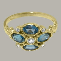 Britanci napravio 10k žuto zlato prirodni dijamant i london plavi topaz ženski prsten - veličine opcija