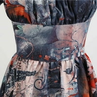 80-ih mamusna haljina za žene kostim moda casual tiskati kratki rukav kvadratni vrat dužine koljena