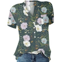 Plus veličine za žene ženski V-izrez kratki rukav cvjetni dame bluze casual majice za žene tamnozelene