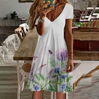 Košulje za žene Ljeto Ležerne prilike V izrez Kratki rukav Mini A-line haljina cvjetna print plaža za